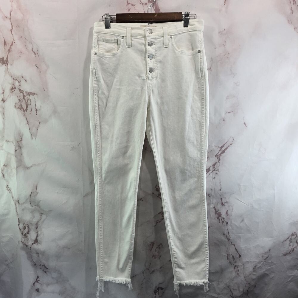 Madewell Jeans Womens 29 White Exposed Button Fly 10 Inch High Rise Skinny Crop
